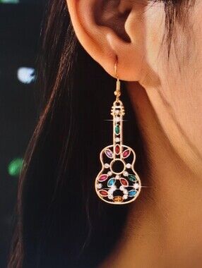 Gold multicolored guitar dangle earrings. *Brand New*